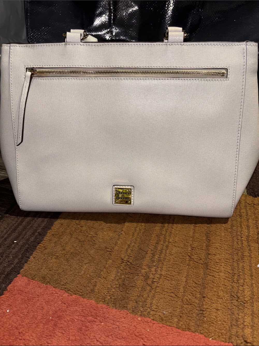 Dooney & Bourke Cream Leather Tote with Front Zip